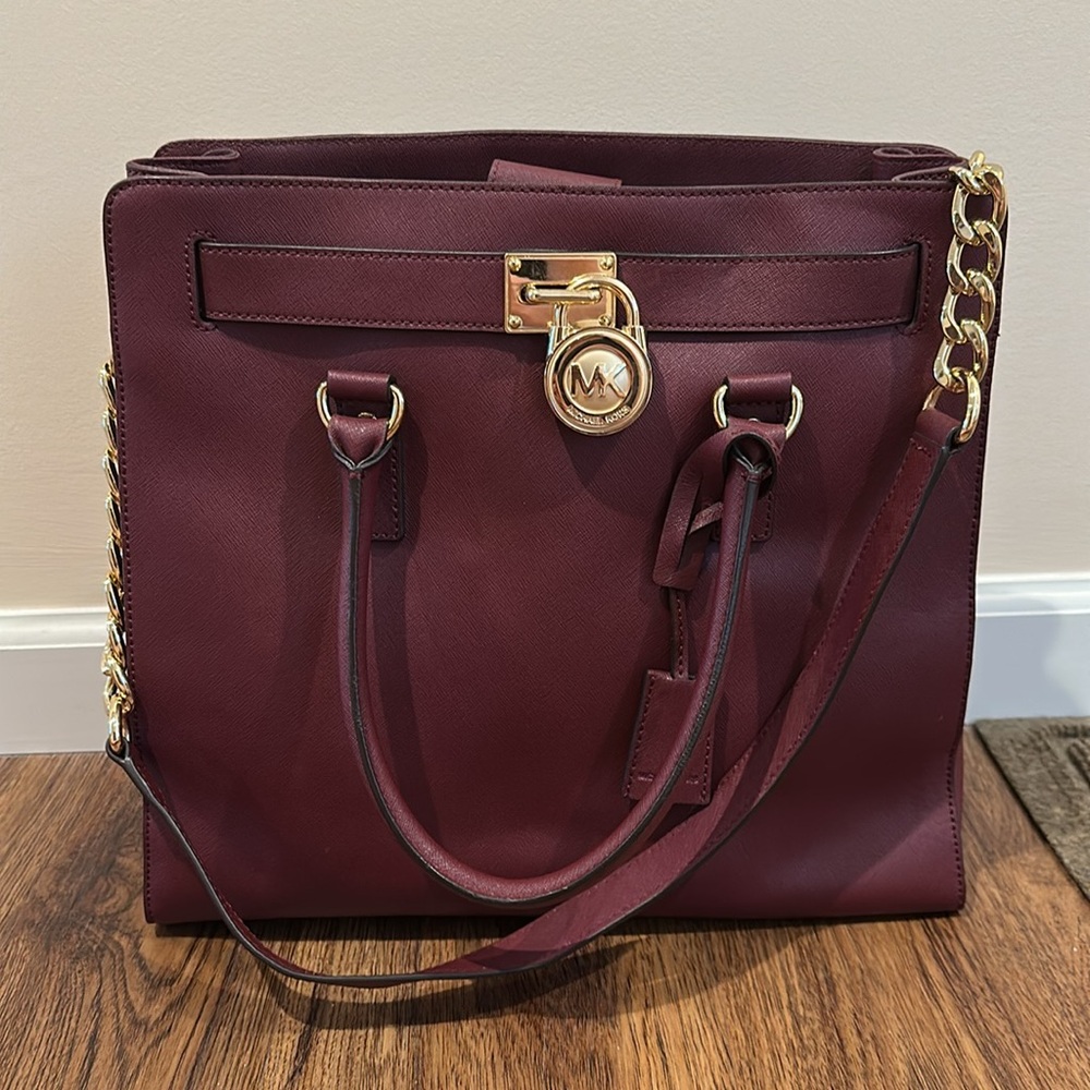 MICHAEL KORS Hamilton Saffiano Leather Large North South Tote - Merlot NWT